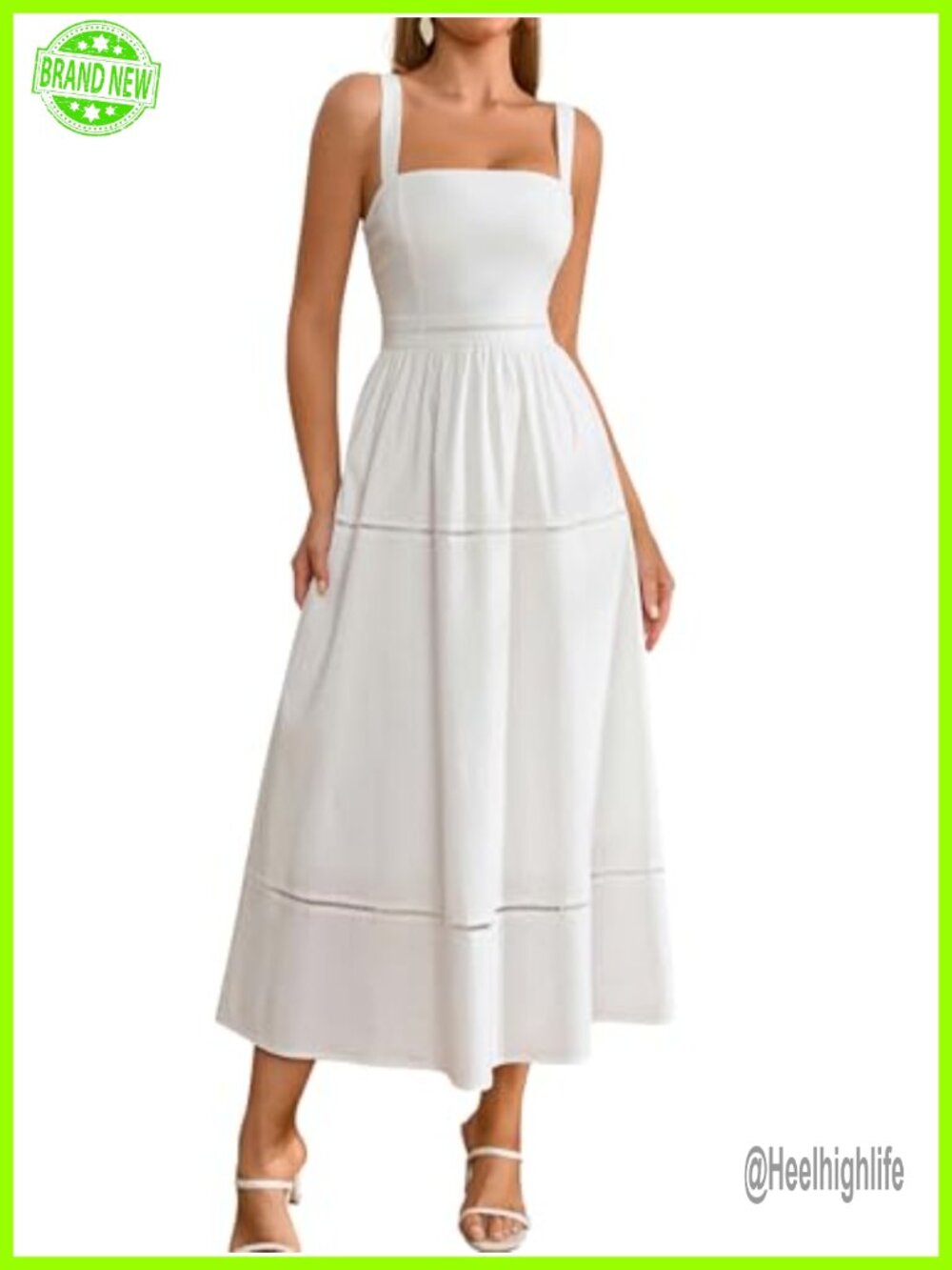 KUTUMAI Women's Summer Corset Midi Dress Square Neck A-Line Flowy